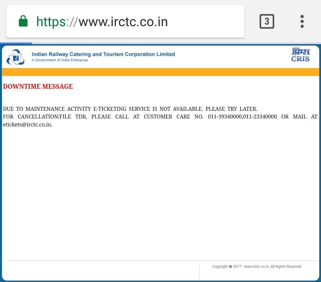 IRCTC Ticket Booking Is server maintenance at midnight