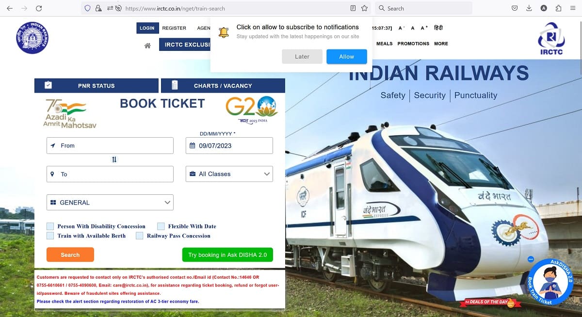 IRCTC Ticket Booking