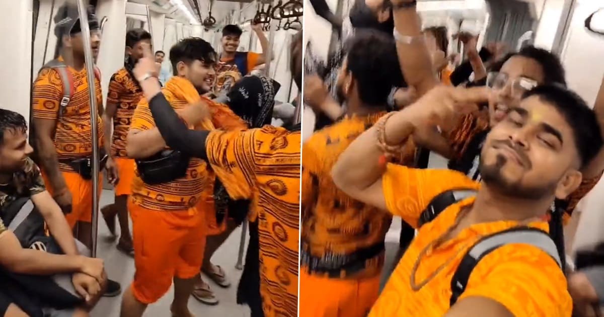 Kanwariyas dancing in Delhi Metro