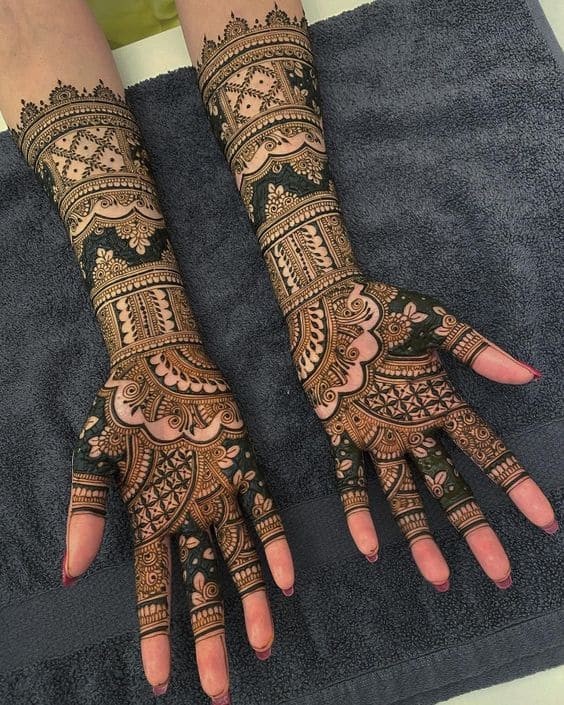 dark full hand mehndi design