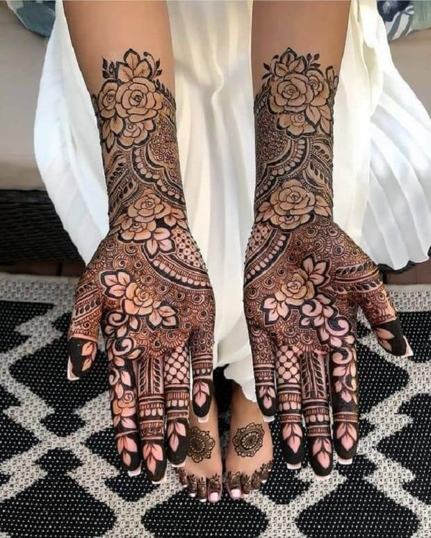 front hand rose mehndi design