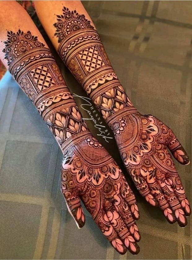 modern stylish full hand mehndi design