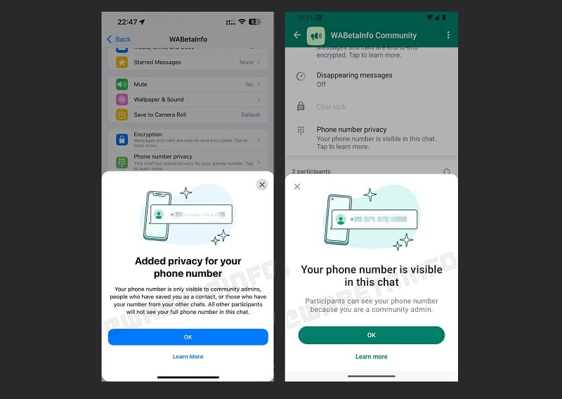 whatsapp phone number privacy feature
