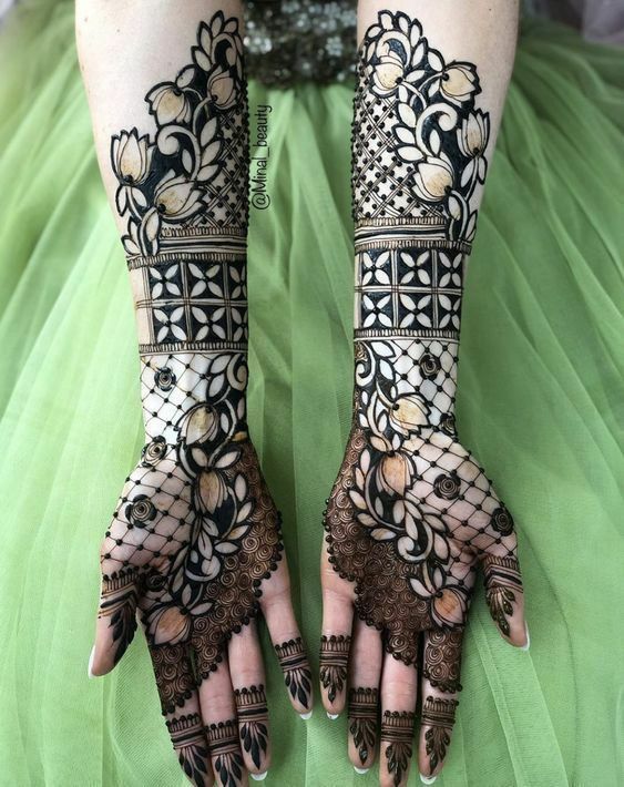 dark full hand mehndi design