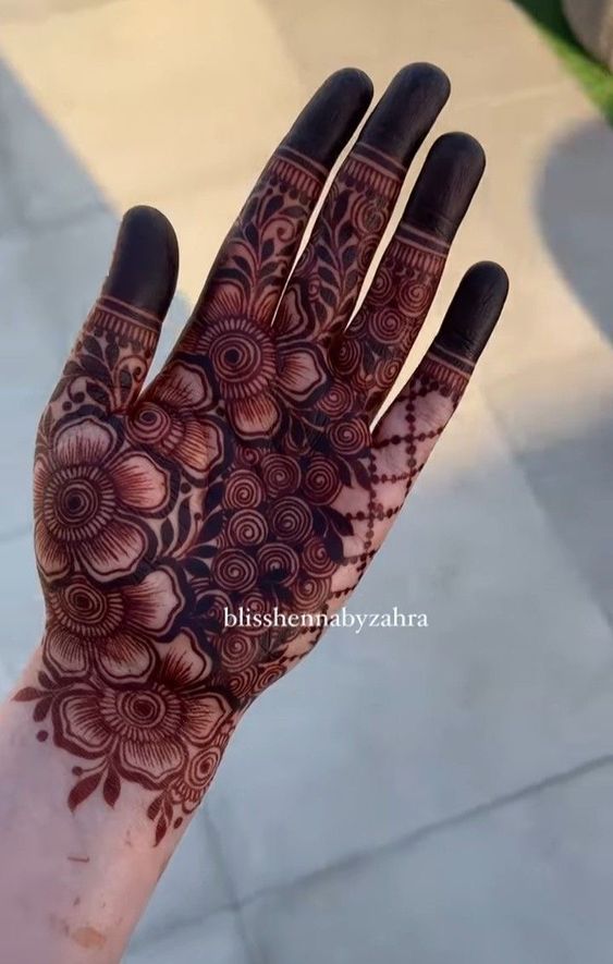 front hand rose mehndi design