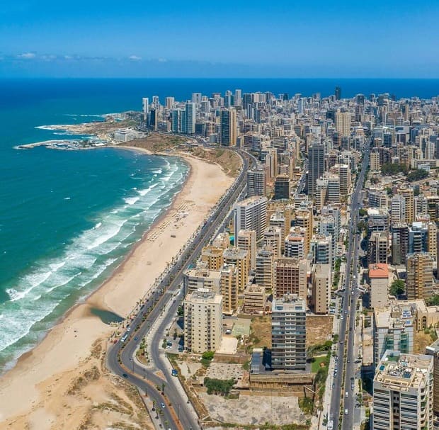 An aerial panorama of the Beirut area