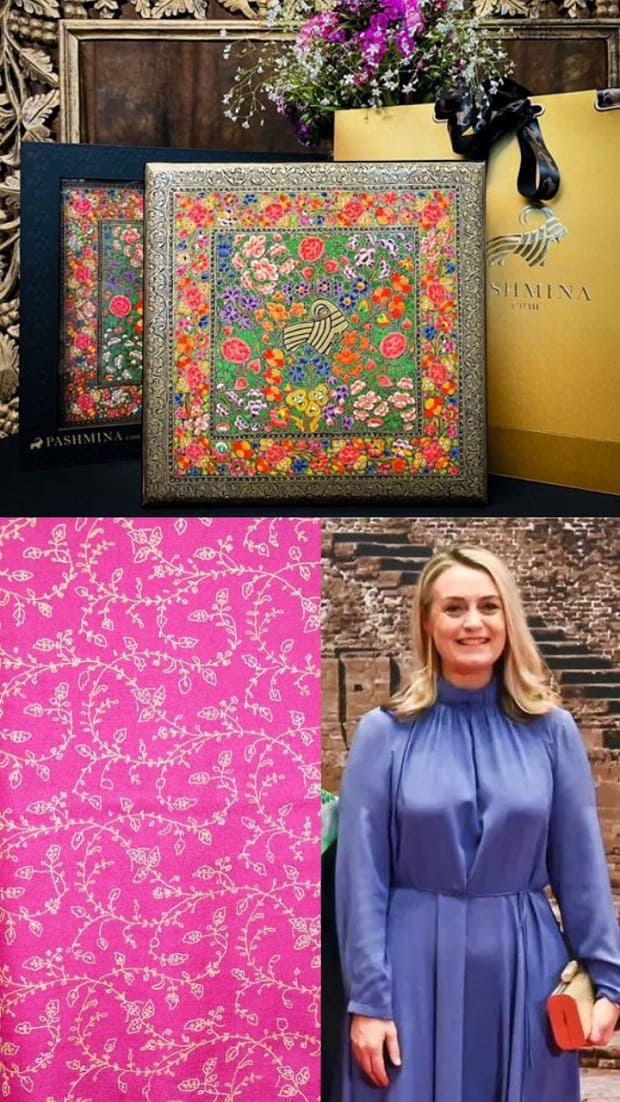 Australia’s First Lady, Jodie Haydon, received a Kashmiri Pashmina stole in a papier-mache box. 