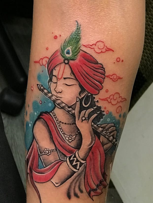 colored krishna tattoo design images 