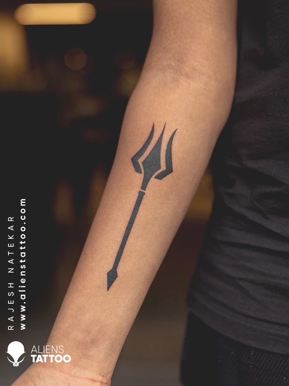 Black Stain tattoo studio - Simple trishul with om tattoo Artist :-  @dharmeshmagra location :- @blackstaintattoo 5 / Basement, Lake Plaza, Nr.  Chinmay Crystal, Opp. Vastrapur Lake, Vastrapur., Ahmedabad, gujrat, 380015,