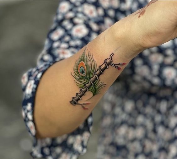 Tattoo uploaded by Vipul Chaudhary • flute with feather tattoo |Krishna  tattoo |Lord krishna tattoo |Flute with feather tattoo ideas • Tattoodo