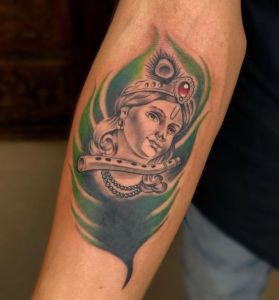 Harsh Tattoos - Radhe Krishna with Peacock feather tattoo... | Facebook