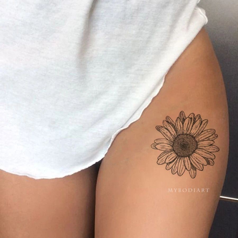 line art thigh tattoos