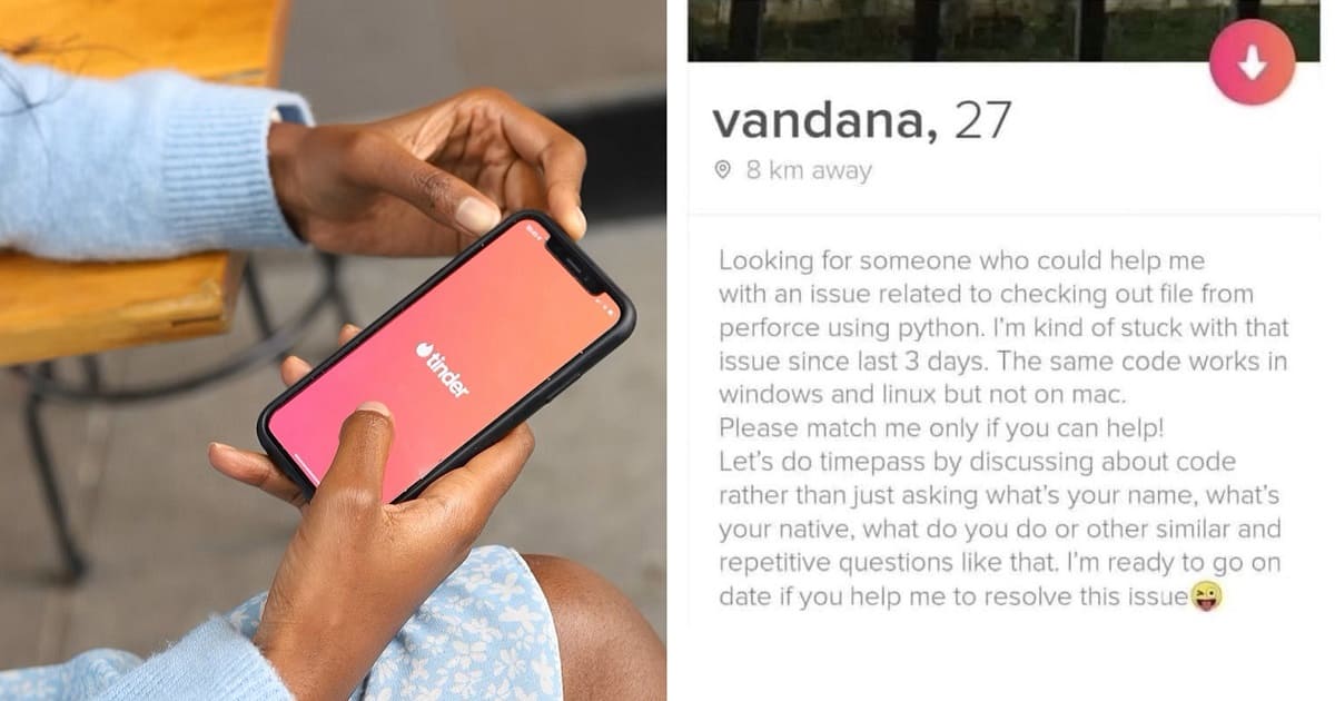 woman seeks help with coding on Tinder