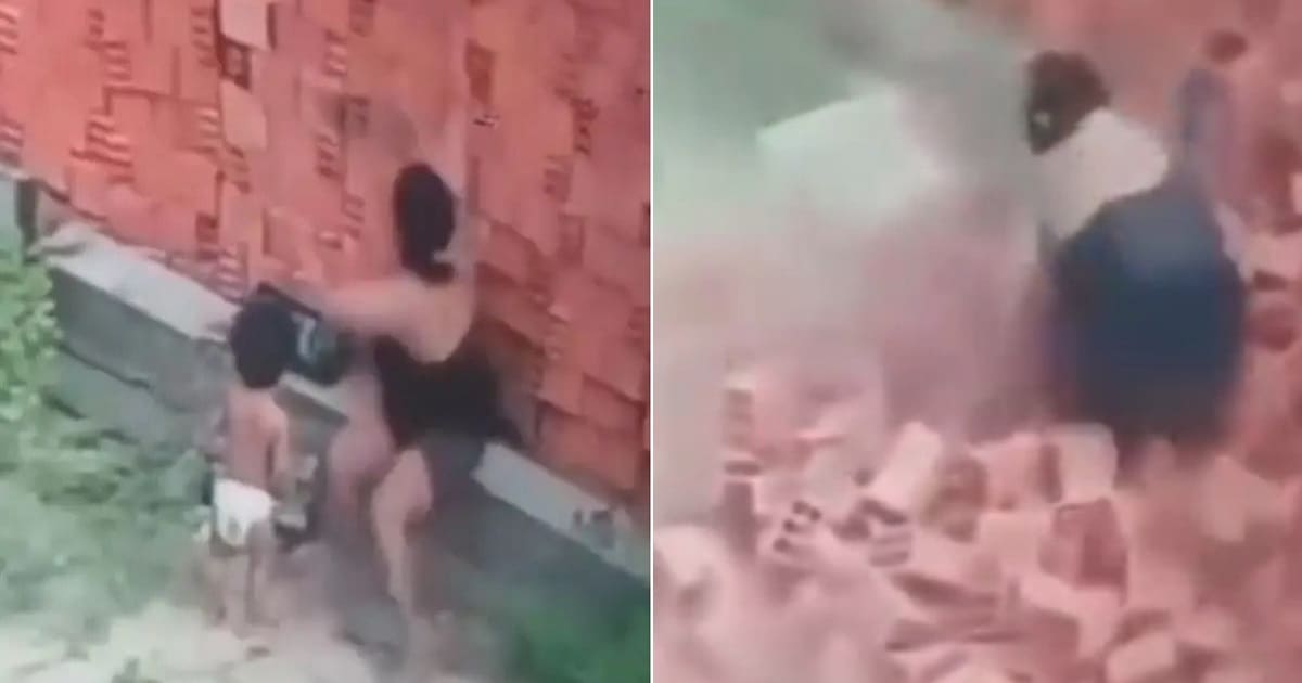 Mother save Child from Falling Bricks