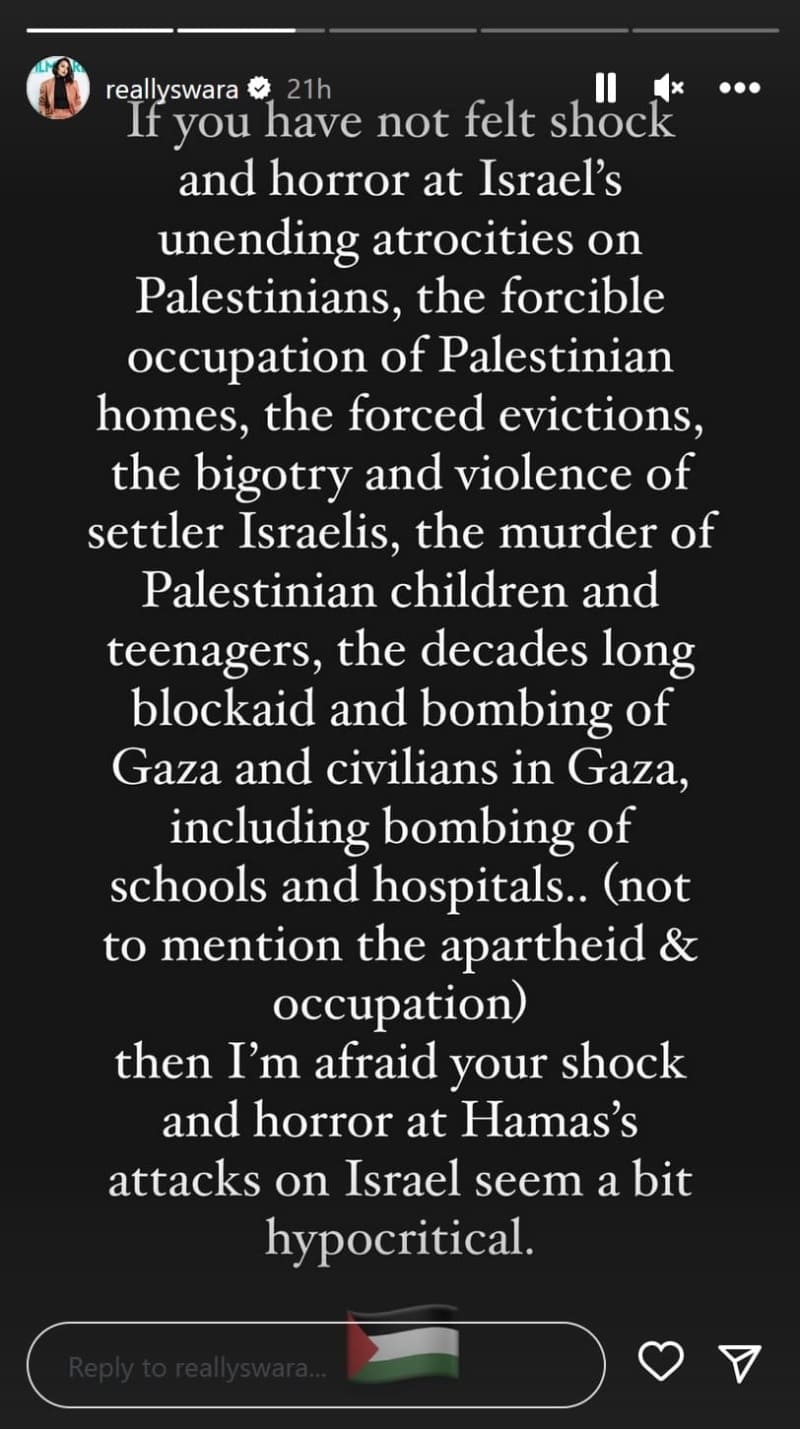 Swara Bhasker on palestine