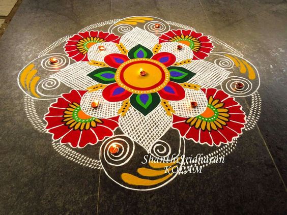 bright easy rangoli design for Diwali