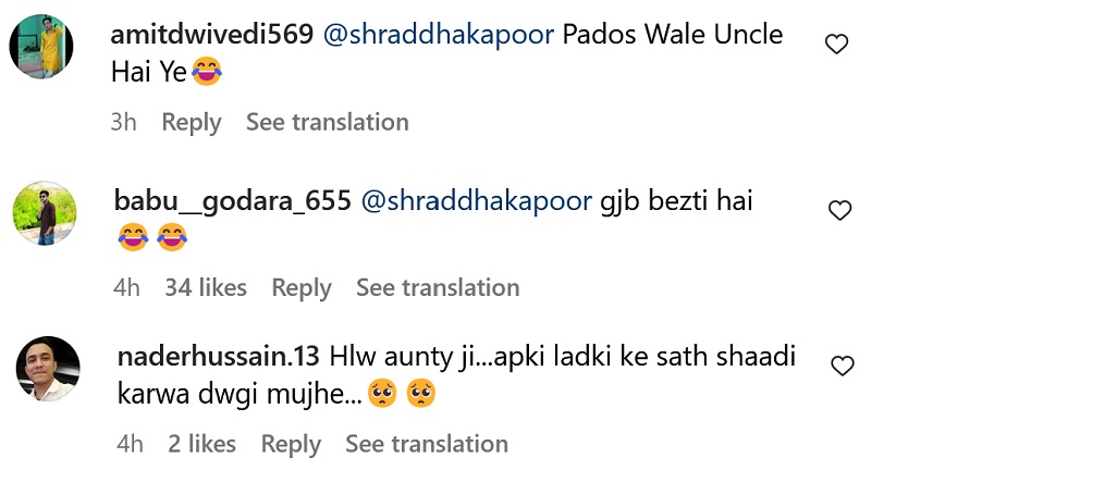 shraddha kapoor insta comments