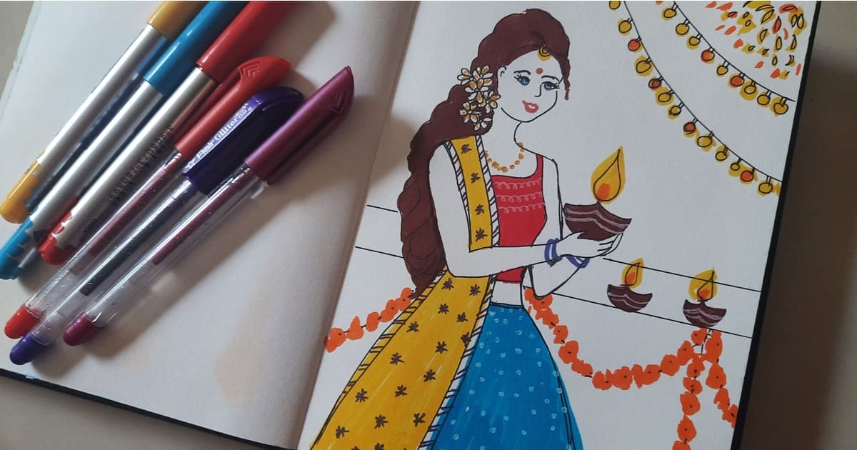 How to draw scenery of Diwali with Oil Pastels step by step Video Lecture -  Class 1