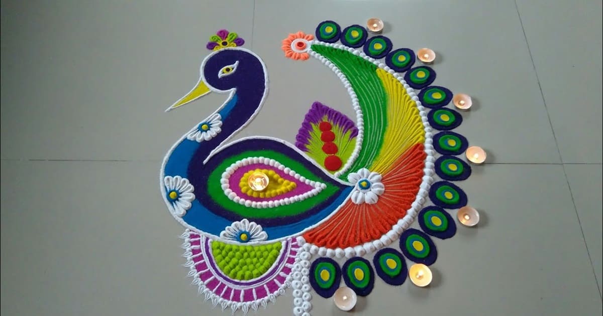 Peacock Rangoli For Diwali