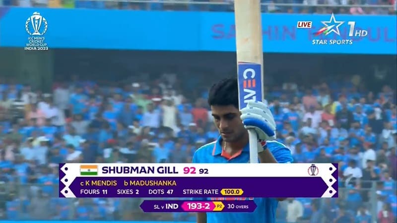Shubman Gill 92 out