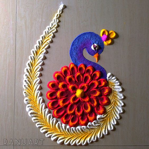 creative peacock rangoli for Diwali