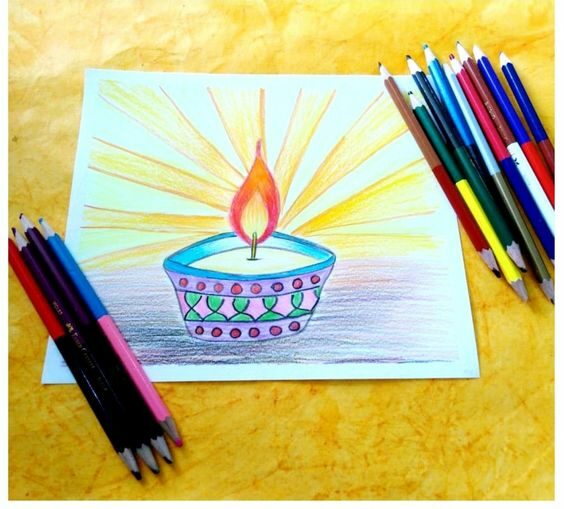 How to Draw Diwali Diya Colourful Top Drawing for Beginners | Diwali Diya  Poster | Diwali Painting - YouTube