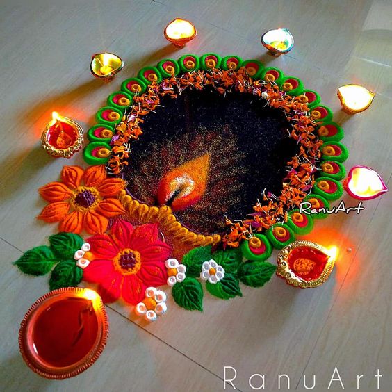 diya simple rangoli designs for Diwali