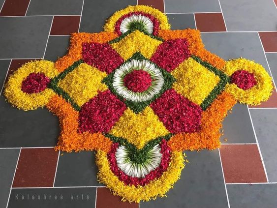 easy flower rangoli design for Diwali