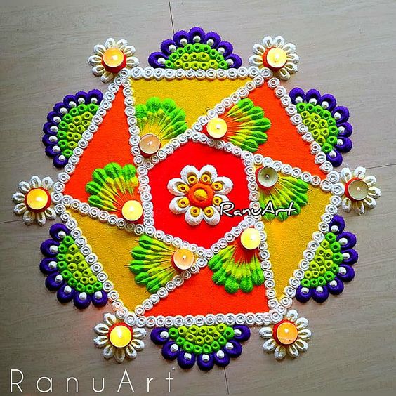 hexagonal rangoli for Diwali