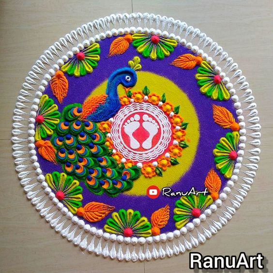 new peacock rangoli for Diwali