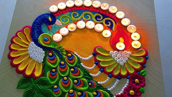 peacock rangoli design for Diwali