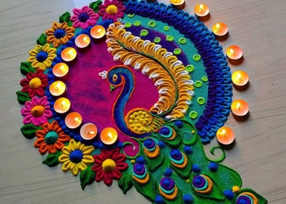 peacock rangoli for Diwali