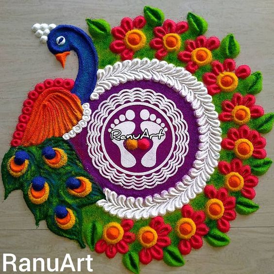 rangoli for Diwali peacock