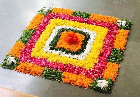 square flower rangoli for Diwali