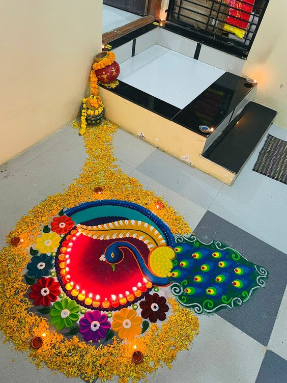 unique peacock rangoli design