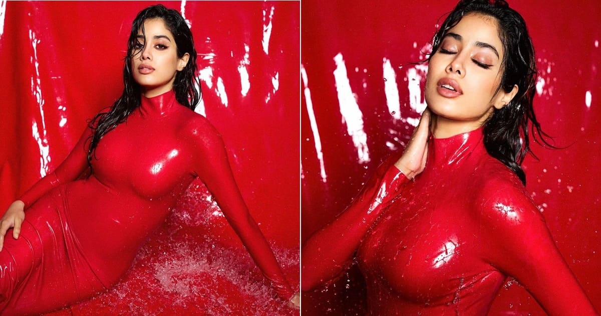 Janhvi Kapoor Red Latex Catsuit