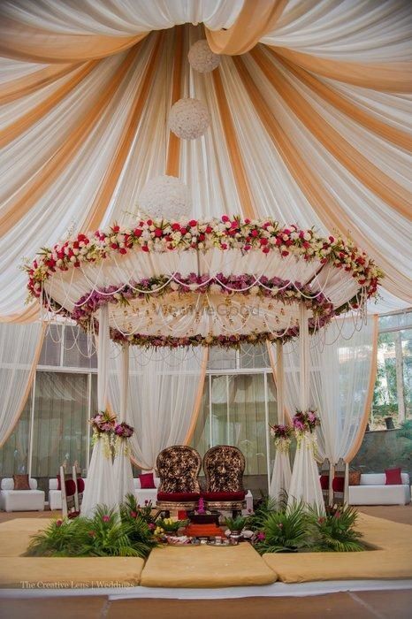 canopy drapes and floral decor