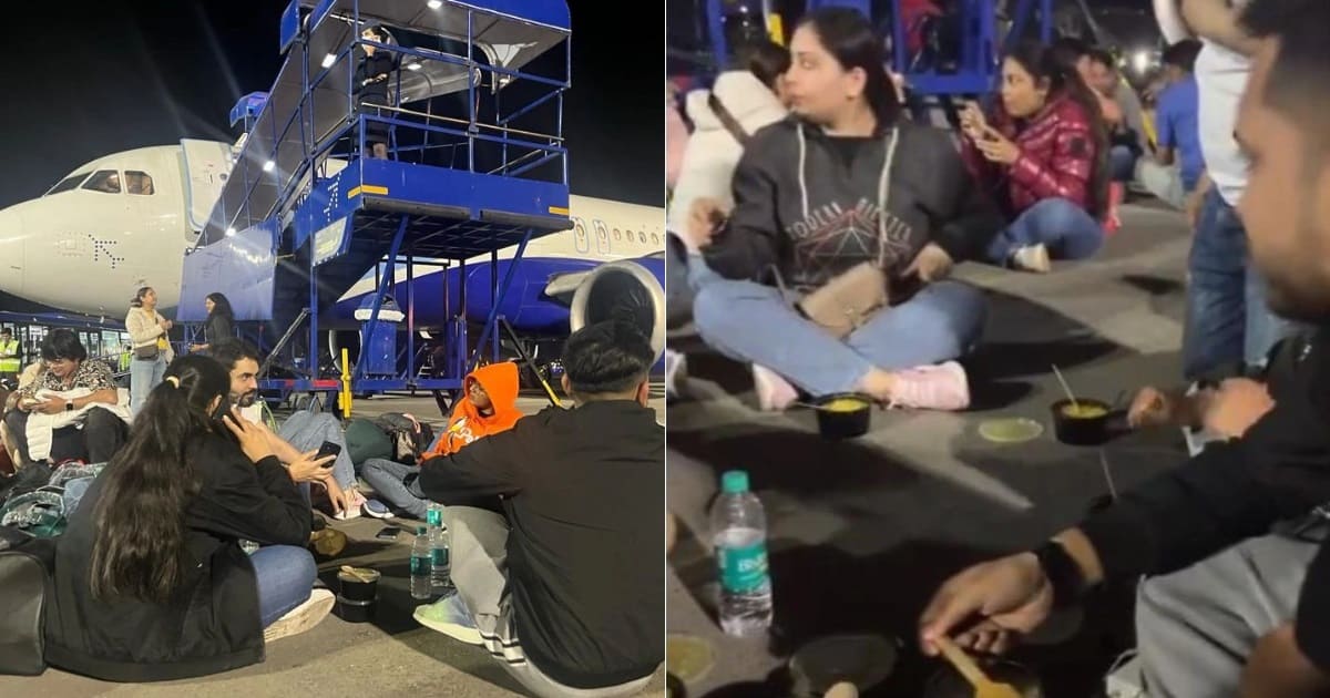 IndiGo passenger eating food on the runway