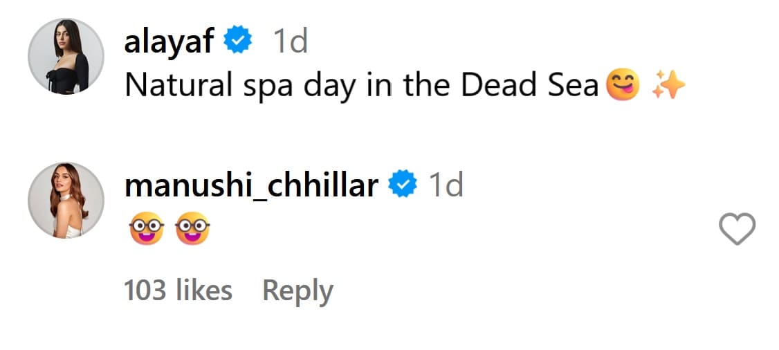 Manushi Chhillar comment on Alaya F Insta post