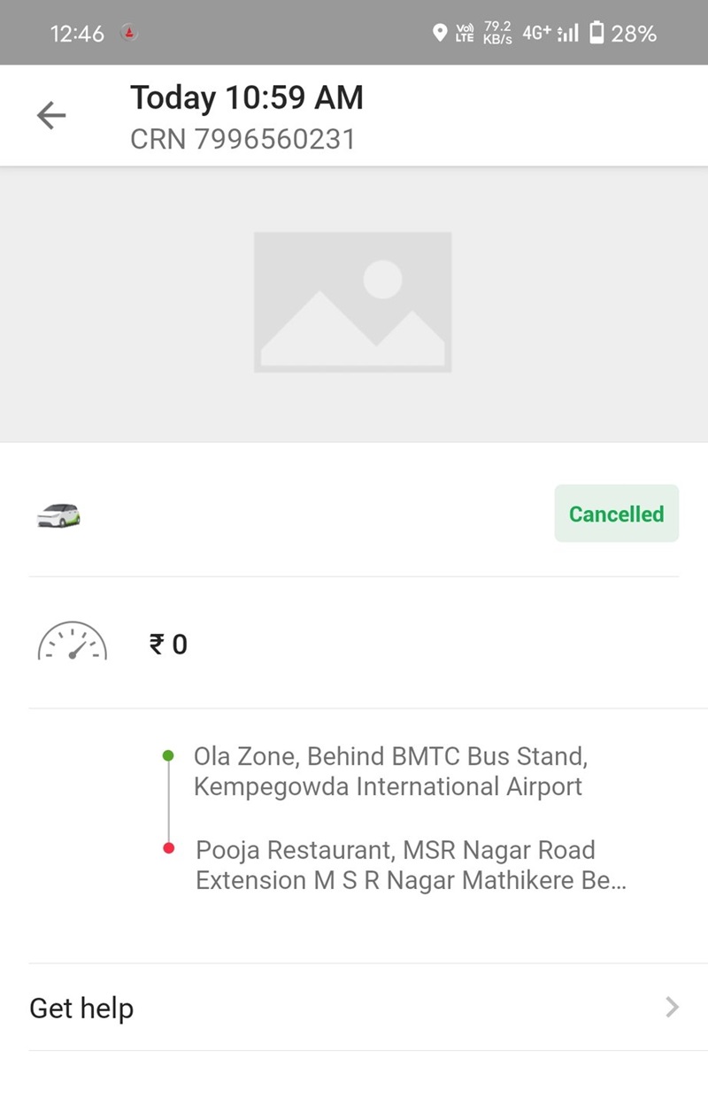 Ola Trip cancelled