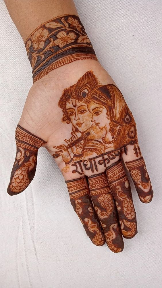 Radha Krishna name mehndi design