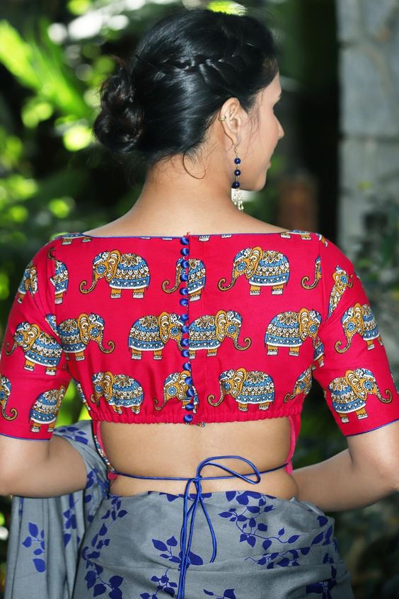 ikkat blouse back design