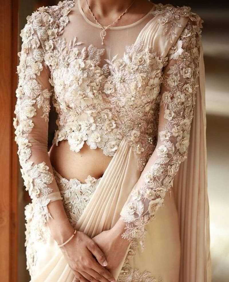 Appliqued-front-net-blouse-design