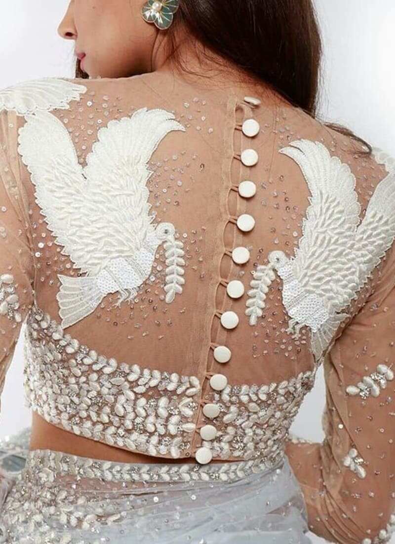 Appliqued-sheer-with-button-detailing-modern-blouse-back-designs