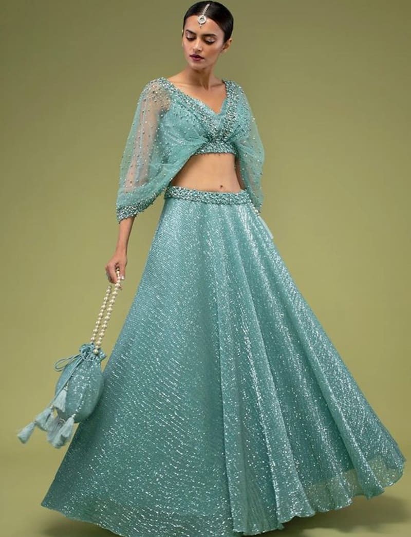 Balloon-sleeves-stylish-fancy-net-blouse-design