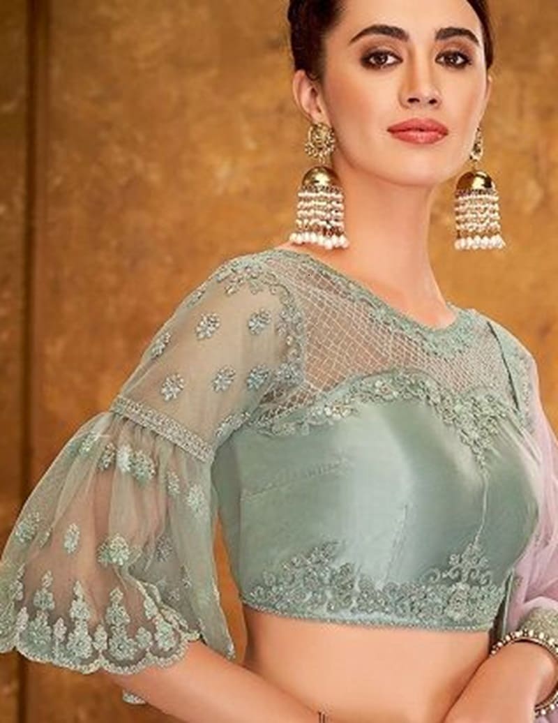 Bell-sleeves-stylish-fancy-net-blouse-design