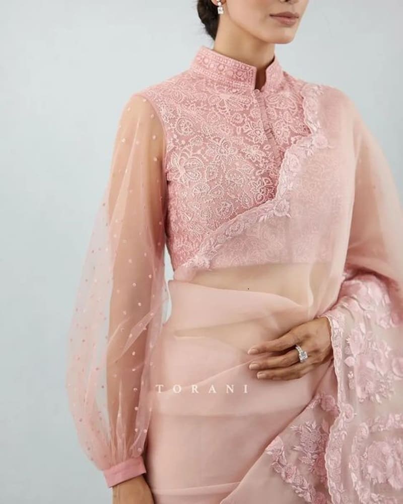 Collared-front-net-blouse-design