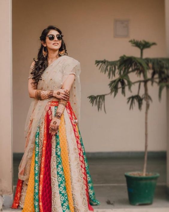 Colourful panelled lehenga