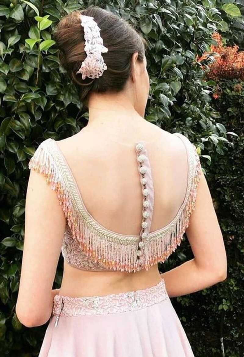 Delicate-sheer-with-fringes-modern-blouse-back-design
