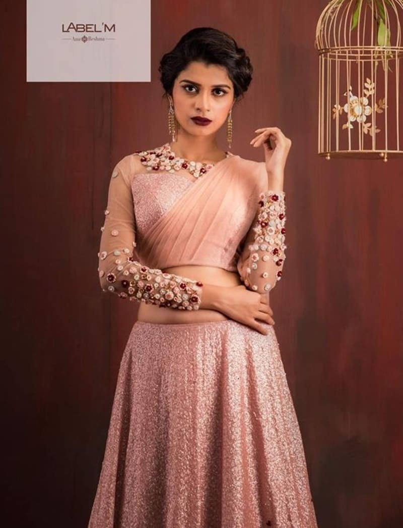 Draped-front-net-blouse-design